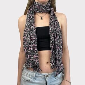 💙3 for $15 Sheer Black & Pink Floral Thin Scarf